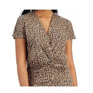 Bar III 3X cheetah print v neck twist front knot cap sleeve top TB 3017